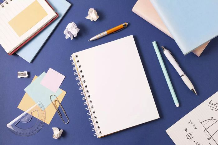 Aerial view of neatly arranged school supplies