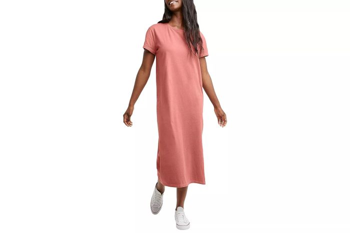 Hanes Originals Women's Garment Dyed Midi Dress, 100% Cotton Vintage Wash Ankle-Length Dress