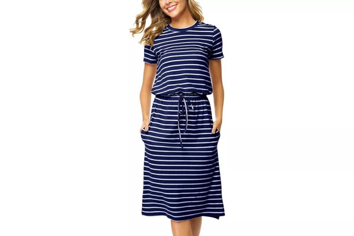 Amazon Simier Fariry 2024 Women's Hide Belly Work Casual Midi Blouson Dress
