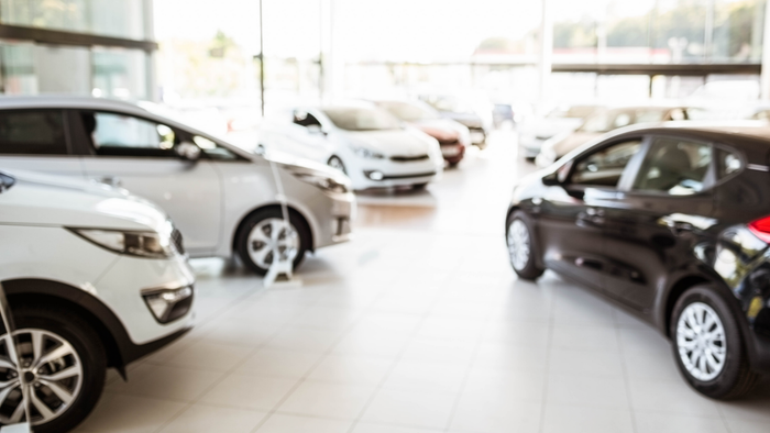 A car dealership showing available vehicles.