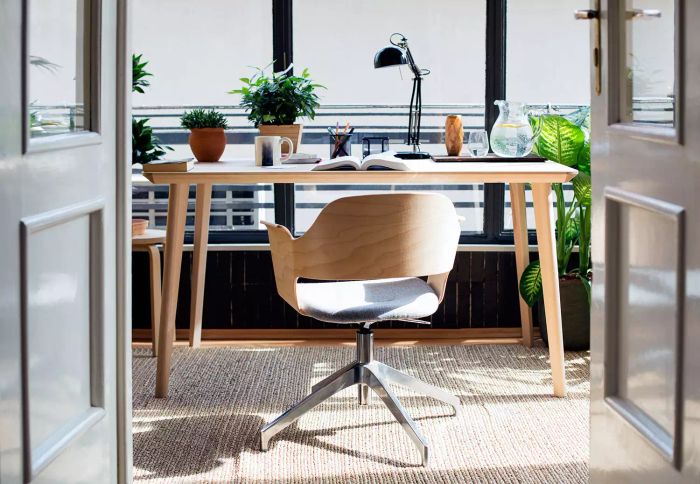 Home office with a scenic window view