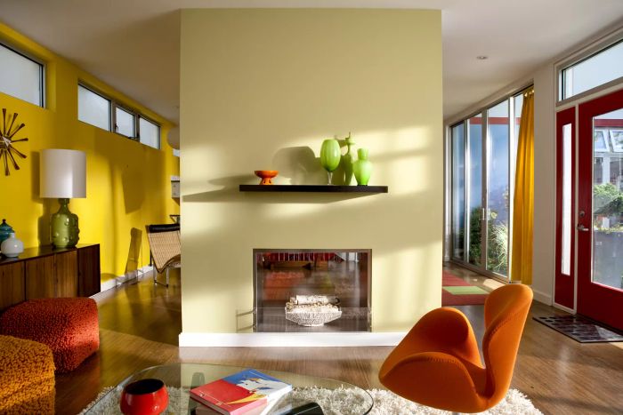Vibrant yellow walls in the living room