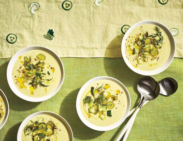 A Green Gazpacho Blended with Grapes, Honeydew, and Cucumber