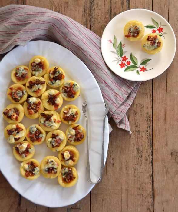 Polenta Bites with Bacon, Dates, and Blue Cheese