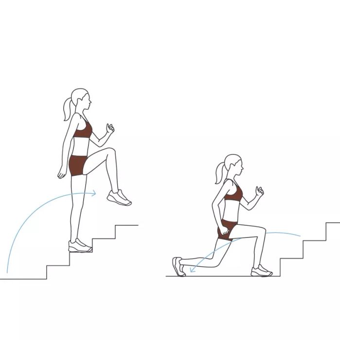 Stair Workout: step-up to reverse lunge