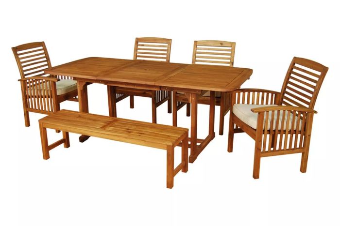 Walker Edison Maui Modern 6-Piece Outdoor Dining Set with Solid Acacia Wood and Slatted Design