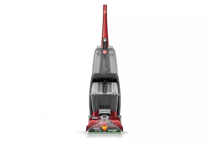 Amazon presents the Hoover PowerScrub Deluxe Carpet Cleaner Machine, an upright shampooer model FH50150NC in red – designed for efficient carpet cleaning.