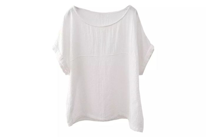 Soojun Women's Cotton Linen Round Collar Boxy Top, Patchwork Blouses
