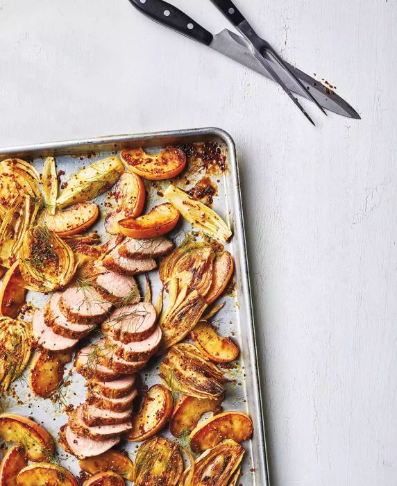 Roasted Pork with Fennel and Apples on a Sheet Pan
