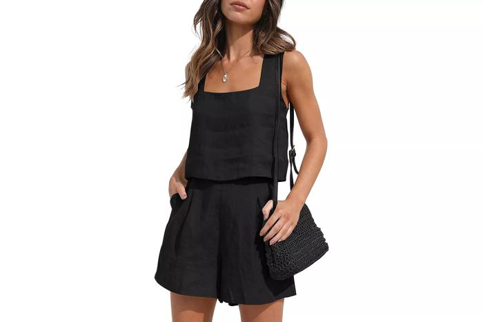 Amazon AUTOMET Women's 2 Piece Lounge Outfits Matching Sets, Featuring Linen Shorts and Crop Tops, 2023 Trendy Summer Vacation Clothing