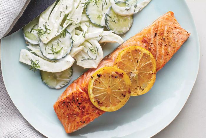 Salmon with Creamy Cucumber-Fennel Salad