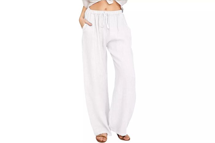 Amazon CHARTOU Women's Summer Drawstring Waist Wide Leg Loose Cotton Linen Palazzo Pants