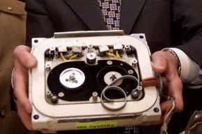 A flight data recorder from an older model of EgyptAir Flight 990, which tragically crashed in 1999.