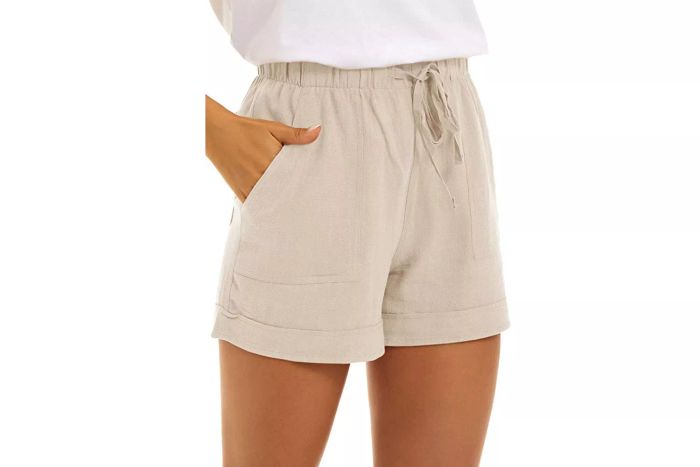 Amazon KINGFEN Women's Casual Cotton Shorts, Drawstring Comfy Elastic Waist Summer Pull On Shorts with Pockets (S-2XL)