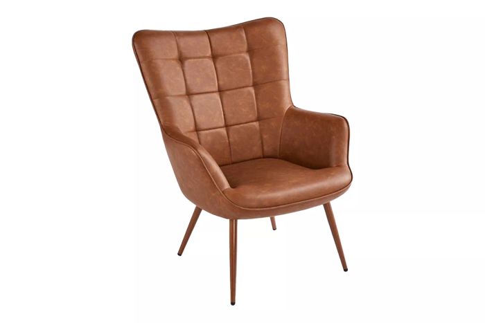 The Steelside Aichele Faux Leather Wingback Chair, a sophisticated piece featuring a faux leather exterior and a timeless wingback silhouette that elevates any room.