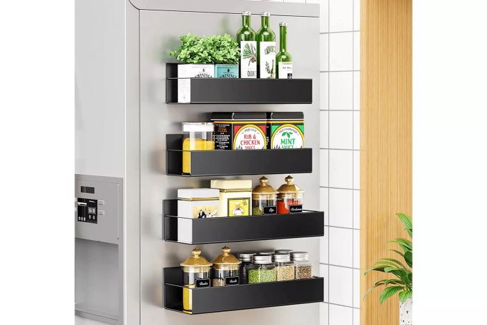 Vetacsion 4-Pack of Moveable Fridge Magnetic Spice Racks, Black Metal