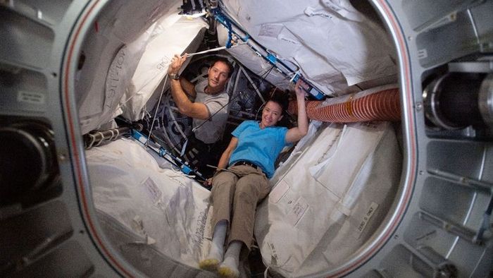 Expedition 65 crew members Thomas Pesquet and Megan McArthur