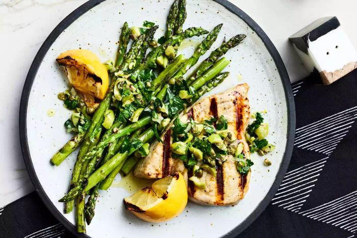 A simple and flavorful grilled swordfish and asparagus recipe that's perfect for an easy dinner.