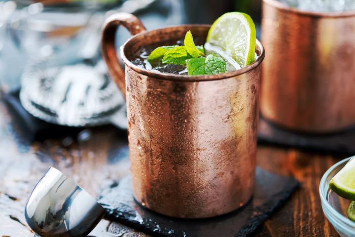 Kentucky mule cocktail in copper mug