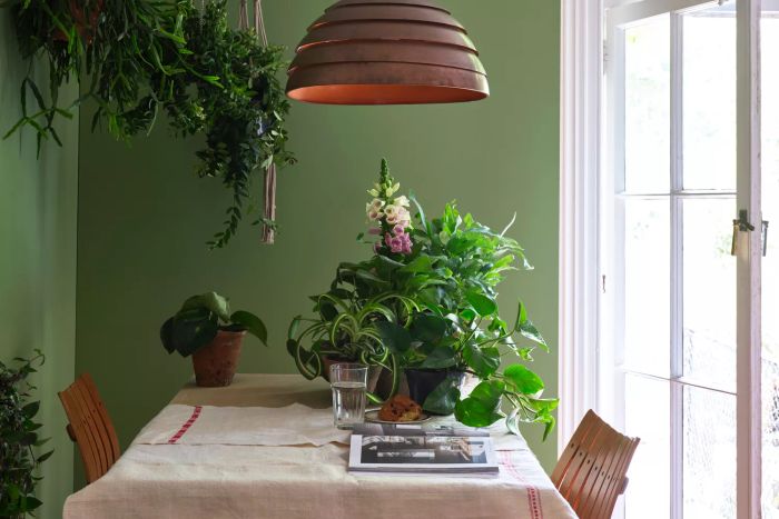 The entryway painted in Yeabridge Green by Farrow & Ball
