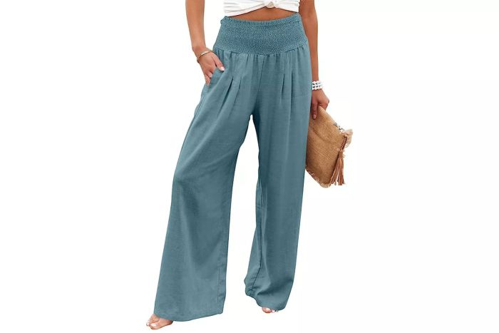 Amazon ANRABESS Women's Linen Palazzo Pants - Summer Boho Wide Leg High Waist Casual Lounge Trousers with Pockets