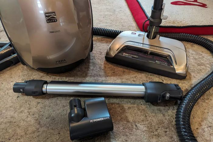 The various components of the Kenmore Elite 81714 Pet-Friendly Canister Vacuum