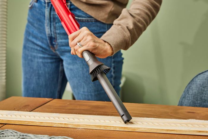 A person is using the Dyson Ball Animal 3 Extra on a wooden surface.