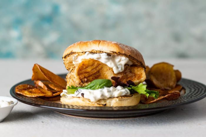 Fried Fish Sandwich With Tartar Sauce and Hand-Cut Chips