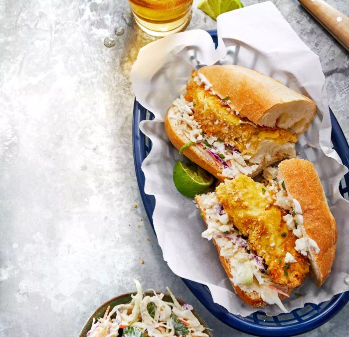 Air-Fried Crispy Fish Po' Boys with Chipotle Slaw