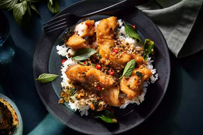 Pla Phadcha (Thai Fried Fish with Spicy Chile Sauce)