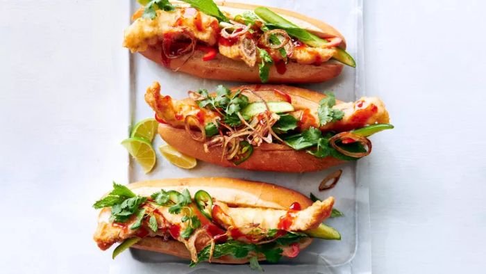 Fried-Fish Subs with Thai-Style Chili Sauce and Herbs