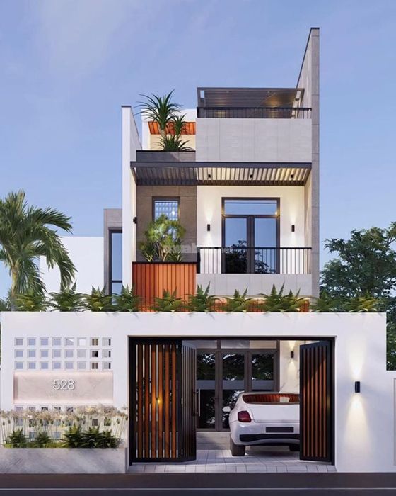 Khám phá mẫu thiết kế Nhà phố 1 trệt 1 lầu lệch tầng với sân thượng.