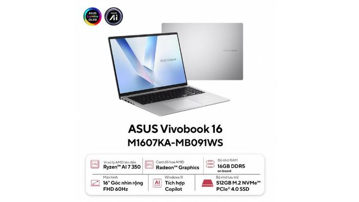 ASUS Vivobook 16 Copilot + PC mang lại sự kết hợp hoàn hảo giữa hiệu suất và thiết kế, đáp ứng nhu cầu công việc và giải trí của người dùng.