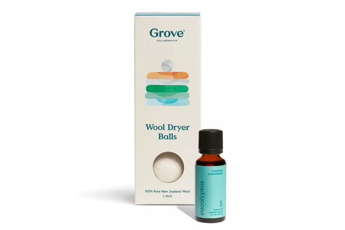 Grove Co. Wool Dryer Balls combined with Eucalyptus Essential Oil Set