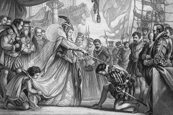 In 1581, Queen Elizabeth I honored Sir Francis Drake by knighting him.