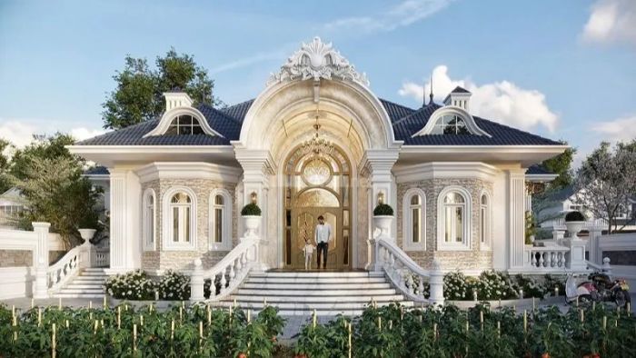 Thiết kế biệt thự theo phong cách cổ điển 100 mẫu nổi bật nhờ vào các mái vòm ấn tượng, tạo nên sự khác biệt.