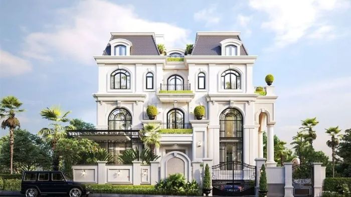 Sự kết hợp giữa những đường nét hiện đại và cổ điển làm cho thiết kế biệt thự theo phong cách tân cổ điển 100 mẫu trở nên đặc biệt và ấn tượng.