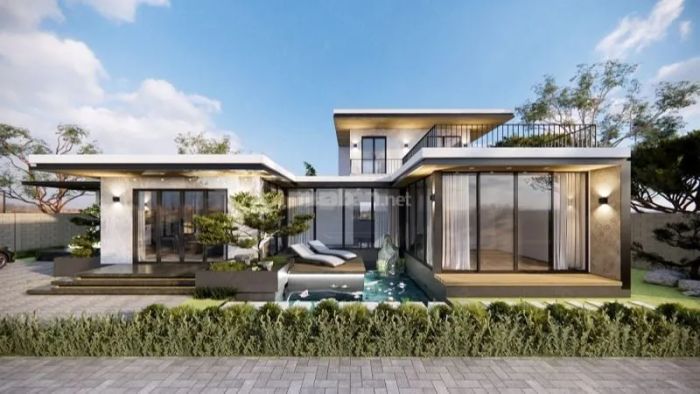 Mẫu 29: Biệt thự hiện đại với không gian sân vườn xanh mát kết hợp hồ bơi sang trọng