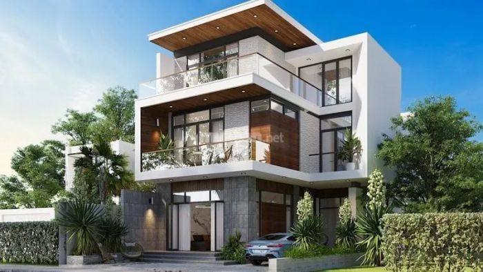 Mẫu 30: Biệt thự phong cách hiện đại với ban công kính đặc sắc tạo điểm nhấn ấn tượng