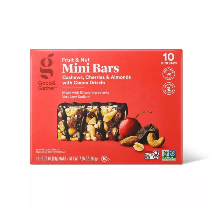 Mini bars filled with a delicious blend of fruits and nuts.