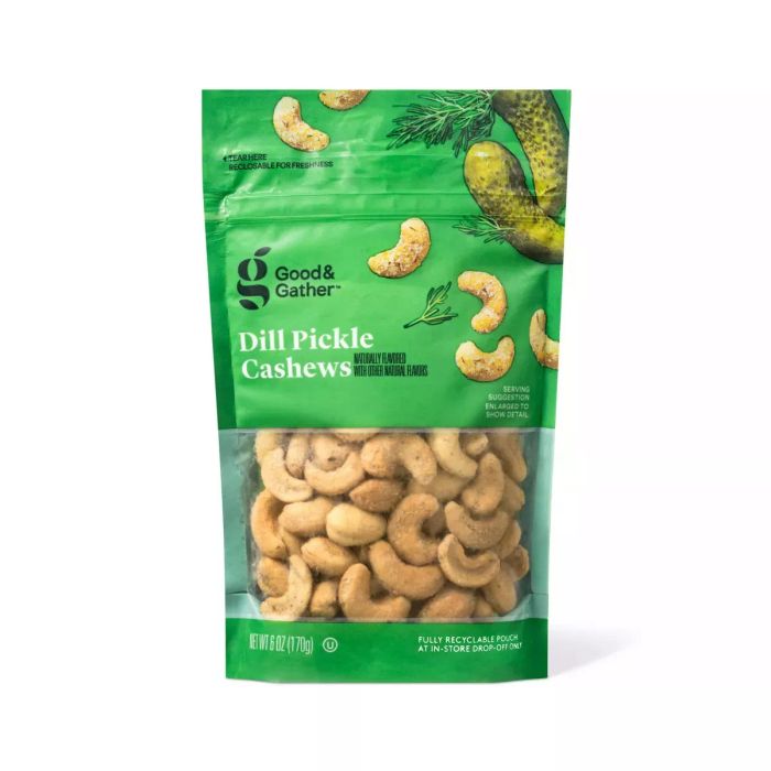 These dill pickle cashews are a unique snack experience.