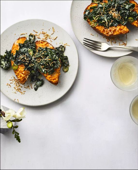 Loaded Sweet Potatoes With Coconut and Kale
