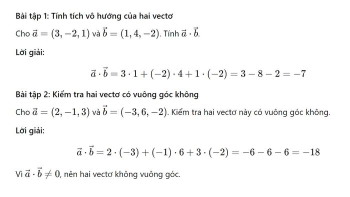 Một số bài tập về tích vô hướng của hai vectơ