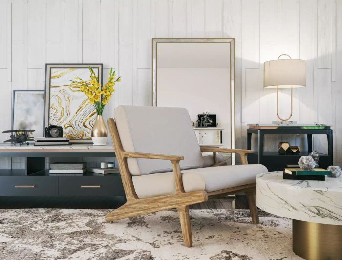 Image of a luxurious apartment featuring a comfy armchair and oversized chair