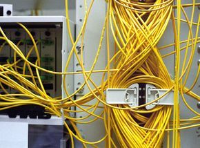 Cables in the Network Operating Center, from which broadband services are provided to customers in Kutztown, PA.