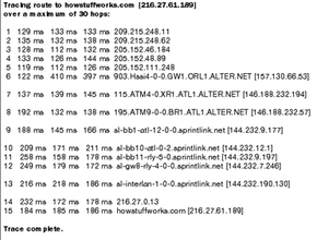 Route tracing report.