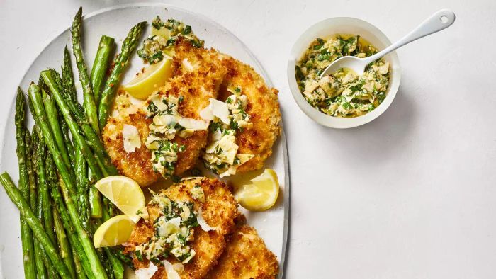 Crispy Chicken Cutlets with a Zesty Artichoke Dressing Recipe