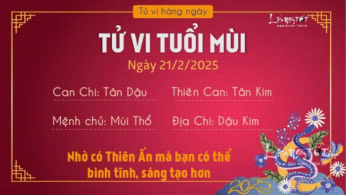 Tử vi hàng ngày 21/2/2025 của 12 con giáp - Mùi