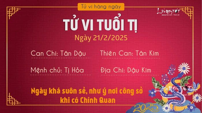 Tử vi hàng ngày 21/2/2025 của 12 con giáp - Tị