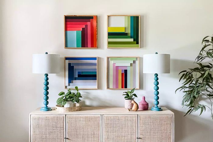 Decorating Your Entryway Table: Blue Lamps on a Cane Console Table